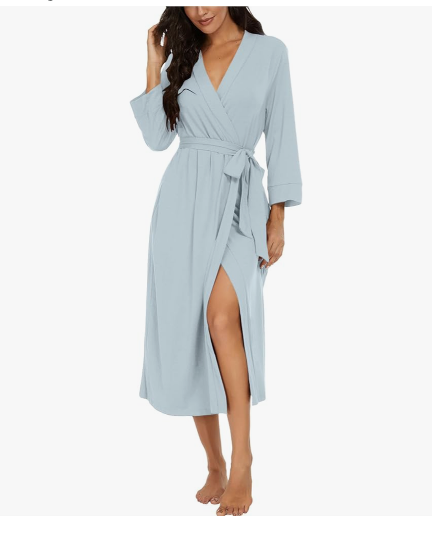 VINTATRE Women Kimono Robes Long Knit Bathrobe Lightweight Soft Knit Sleepwear V-neck Casual Ladies Loungewear, Large