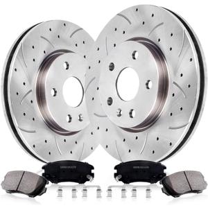 Front Drilled and Slotted Brake Pads and Rotors Kit Ceramic Automotive Replacement Brake Kits Vented 12.64 Inch Compatible for Buick GMC Chevy Equinox Impala Malibu 2010-2020 (10 Pcs)