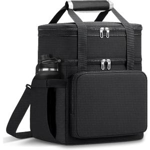 Lunch Box for Men Women, Large Expandable Insulated Lunch Bag, Double Deck Leakproof Cooler Bag for Adults Work Office Outdoor Beach Trips, Black 16L
