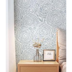 CiCiwind 197 in X 16 in Wallpaper Peel and Stick Wallpaper White and Blue Floral Contact Paper for Cabinets Removable Self Adhesive Wall Paper Vintage Bathroom Decoral Papel Tapiz para Pared