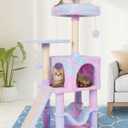 Rainbow Cute Cat Tree for Indoor Cat Tower with Scratching Post Modern Activity House Hammock Hanging Ball Condo with Board