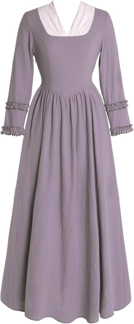 Colonial Dress Womens Pioneer Costume Historical Clothing, Purple Medium