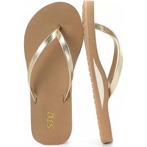 STQ Orthopedic Flip Flops for Women | Arch Support Plantar Fasciitis Relief Slim Summer Beach Thong Sandals Leather Orthotic Flip-Flop Yoga Mat Sole Lightweight Comfortable Walking Non Slip