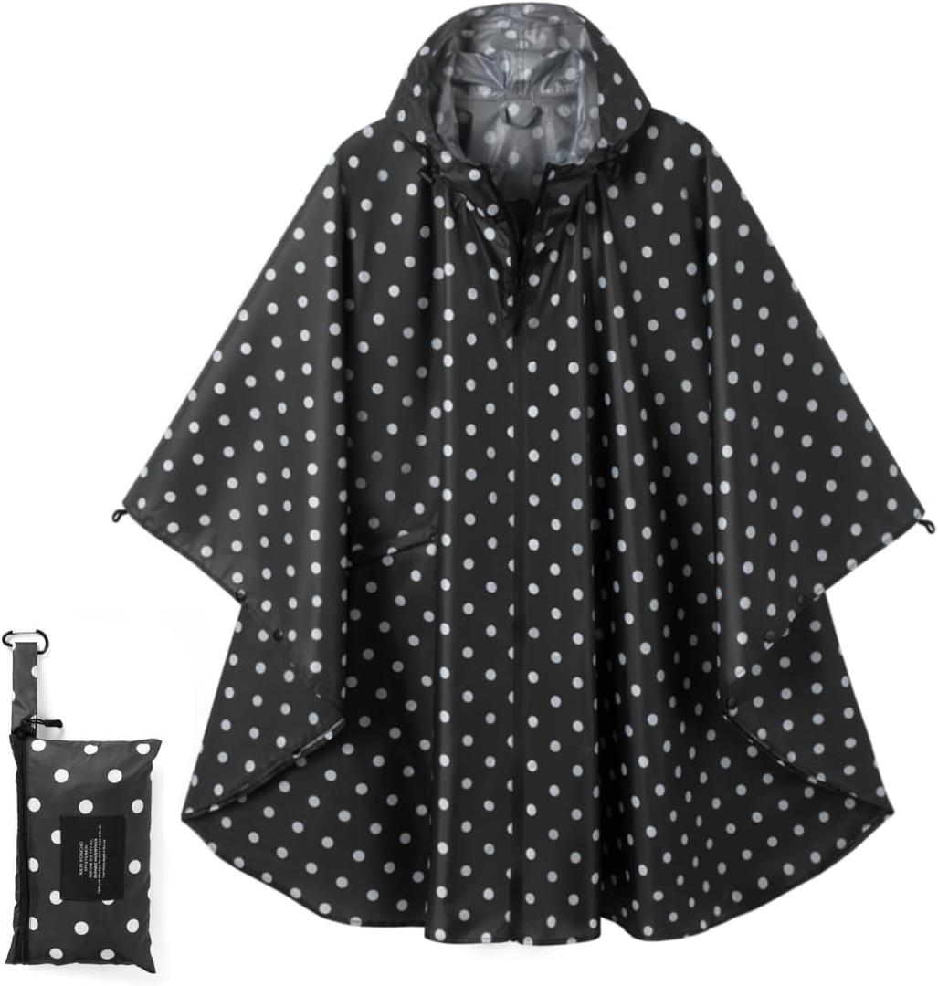 Fashion Hooded Rain Poncho Waterproof Raincoat Jacket with pocket for Women/Men/Adult (Black)