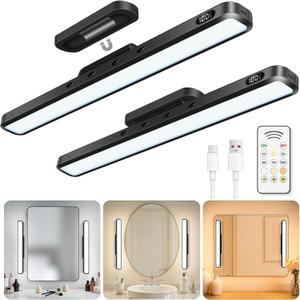 WILLED 5W Vanity Lights for Mirror with Remote Control,Magnetic Stick on Mirror Lights,Adjustable Color Temperatures Magnetic Light Bar for Mirror,Makeup Light for Bedroom, Bathroom(2 Pack) (Black)