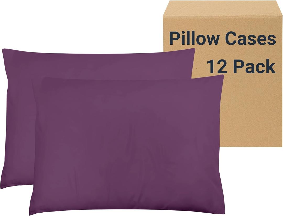 ZPECC Pillow Cases Standard Size Set of 12, 20x26 Envelope Closure Pillowcases, Soft Plain Brushed Microfiber Covers Hypoallergenic Breathable, Dark Purple