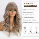 Esmee Long Wavy Brown Blonde Ash Gray Wigs for Women with Fringe Natural Synthetic Hair Wig for Daily & Party Use