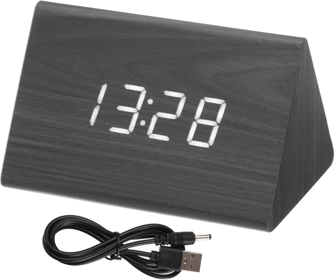 uxcell Wooden Alarm Clock with White Digits, Black Digital Alarm Clocks for Bedrooms with USB Charging Port, Adjustable Volume, Dimmable, Snooze, 12/24H