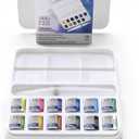 Winsor & Newton Cotman Watercolor Paint Set, 12 Half Pan w/ Water Brush Pen and Mixing Palette
