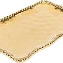 Gold Titanium Plated Porcelain Platter with Rope Edge - Luxurious Serveware for Any Occasion, 14.25"