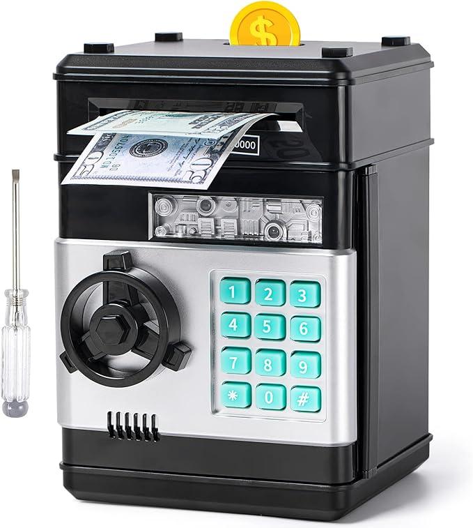 Piggy Bank, Vcertcpl ATM Coin Money Saving Box with Password, Kids Safe Money Jar with Auto Grab Bill Slot, Birthday Gifts Toys Bank for 6 7 8 9 10 11 12 Year Old Girls Boys