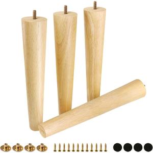 FoDau770 Rubber Wood Furniture Legs 14 Inches, Straight Tapered Wood Feet Mid Century Sofa Legs Set of 4, 5/16" UNC Furniture Feet Replacement Parts for Cabinet Couch Dresser Chair Ottoman Table (Varnish)