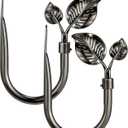 Leaf-Shaped Curtain Holdbacks 2pcs, Wall Mounted Alloy Curtains Side Holders, Curtain Tie Backs Hooks for Drapes Window Home Decoration, Brushed Black