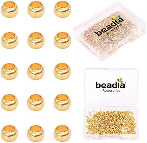 BEADIA 14K Gold Plated Crimp Beads Non Tarnish 2.5mm 600pcs for Jewelry Making Findings