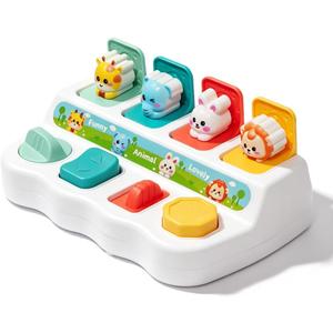 Pop Up Toys for 1 Year Old Boy Girl, Baby Interactive Animal Toy, Montessori Cause and Effect Learning Game, Fine Motor Skills Development, Birthday Gift for 6-12 12-18 Months Toddlers White