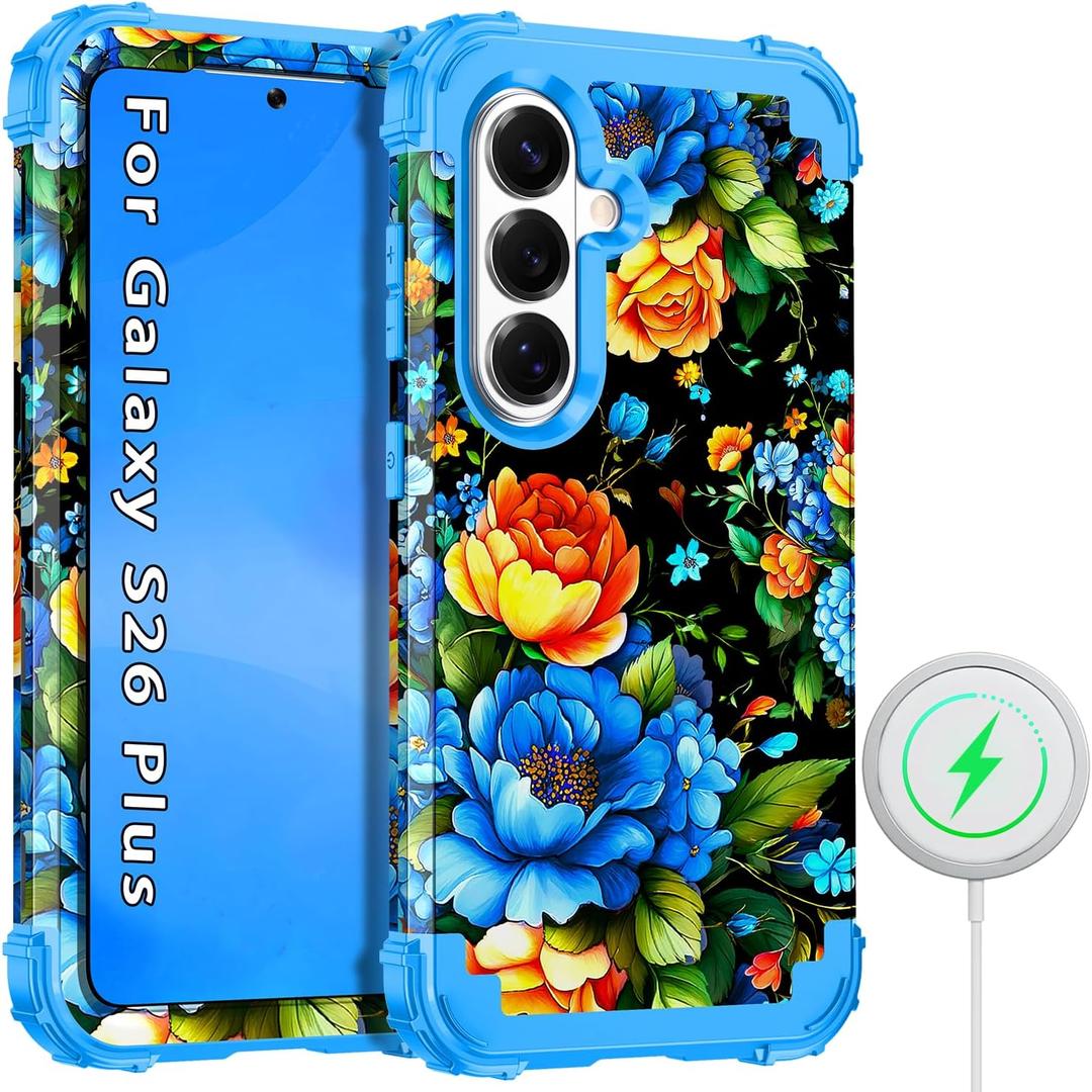 Hekodonk for Galaxy S26 Plus Case Magnetic,[Compatible with MagSafe] Three Layer Heavy Duty Shockproof Hard Plastic+Soft Silicone Full Protective Case for Samsung Galaxy S26 Plus 6.7 inch,Blue Black