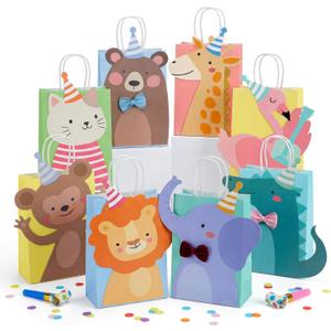 24 Packs Animal Parade Themed Paper Gift Bags, Cute Party Favor Bags with 3D Animal Shapes, Reusable Decorative Gift Tote for Birthdays, Holiday Gifting, Zoo/ Carnival Themed Parties