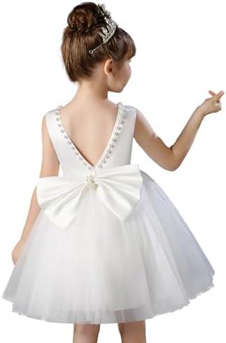 KAQININI Flower Girl Dress Kids Satin Tulle Wedding Guest Party Birthday Bridesmaid Communion Pageant Prom Ball Gown Maxi 12/18 M