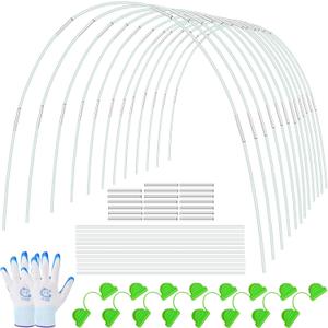 150 Pcs Greenhouse Hoops Garden Hoops for Raised Beds Row Cover Hoops 17 Inch Fiberglass Rod Grow Tunnel Support Frame with 120 Pcs Connectors 90 Pcs Gardening Clamps 4 Pairs Gardening Gloves