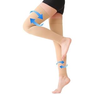 KEKING® Thigh High Compression Stockings Footless, Unisex, 20-30mmHg Leg Support Compression Sleeves with Anti-Slip Silicone Band, Opaque, Treatment Swelling, Varicose Veins, Edema, DVT, Beige Large