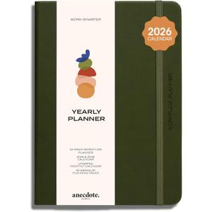 Anecdote 2026 Planner: 52 Week Daily Planner, Yearly, Monthly & Weekly Workflow for Planning Your Success  Vegan Leather Hardcover, Start Anytime & Achieve your Goals - Olive Green
