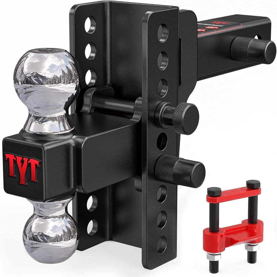 TYT Adjustable Truck Trailer Hitch for 2 inch Receiver, 6" Drop/Rise Tow Hitch with Dual Balls (2" & 2-5/16"),Includes Two Pin Locks & Hitch Tightener
