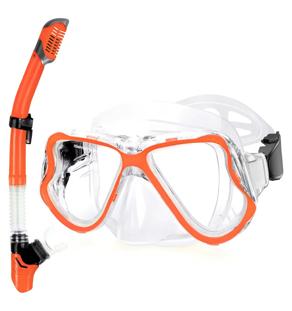 Greatever Dry Snorkel Set,Panoramic Wide View Anti-Fog Scuba Diving Mask,Professional Snorkeling Gear for Adults Kids