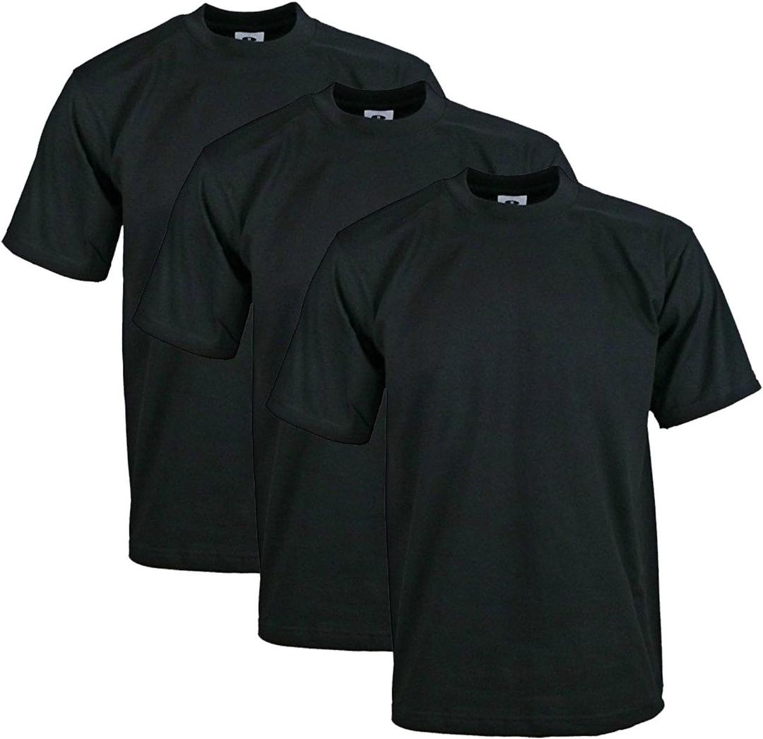 Pro Club Men's 3-Pack Heavyweight Cotton Short Sleeve Crew Neck T-Shirt (Black, XXXL)