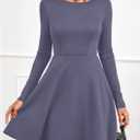 PRETTYGARDEN Womens Long Sleeve Cocktail Mini Dress 2026 Fall Crew Neck A Line Homecoming Party Short Dresses Elegant Classy (Blue, XL)