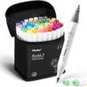 Ohuhu Alcohol Markers Brush and Fine Tip - Alcohol-based Art Sketch Marker Set for Artist Adults Coloring Illustration - 48 Colors - Brush & Fine Dual Tips- Honolulu B - Refillable - AP Certificated