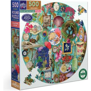 eeBoo 500 Piece Puzzle - Collecting Nature Jigsaw Puzzle for Adults, Circular with 23" Diameter Made with Recycled Board & Vegetable-Based Ink