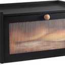 Farmhouse Bread Box for Kitchen Countertop, Modern Bamboo Large Capacity Bread Storage Container, Breadbox Organizer with Window for Kitchen Counter, Cabinet and Pantry (Black, Rectangular)