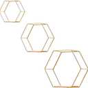 Gold Floating Wall Shelves Set of 3,Metal Hexagon Shelving Geometric Wall Mounted Design for Living Room, Bedroom, Kitchen & Office Decor, Easy Install Modern Display Shelves with Golden Finish
