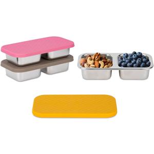 3 Pack Stainless Steel Snack Containers, 2 Compartment Snack Containers with Lids, Reusable Food Storage Containers with Lids for Travel, Outdoor, Camping