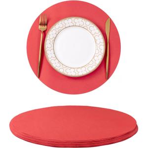 SHACOS 100 pcs Christmas Disposable Round Paper Placemats 13 inch Colored Paper Place Mats for Wedding Birthday Party Bridal Baby Shower Table Decoration, Red