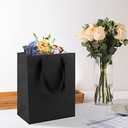24 Medium Size Kraft Gift Bags - 8x4.75x10 Inches, Black Paper Shopping Bags with Ribbon Handles for Parties, Weddings and More