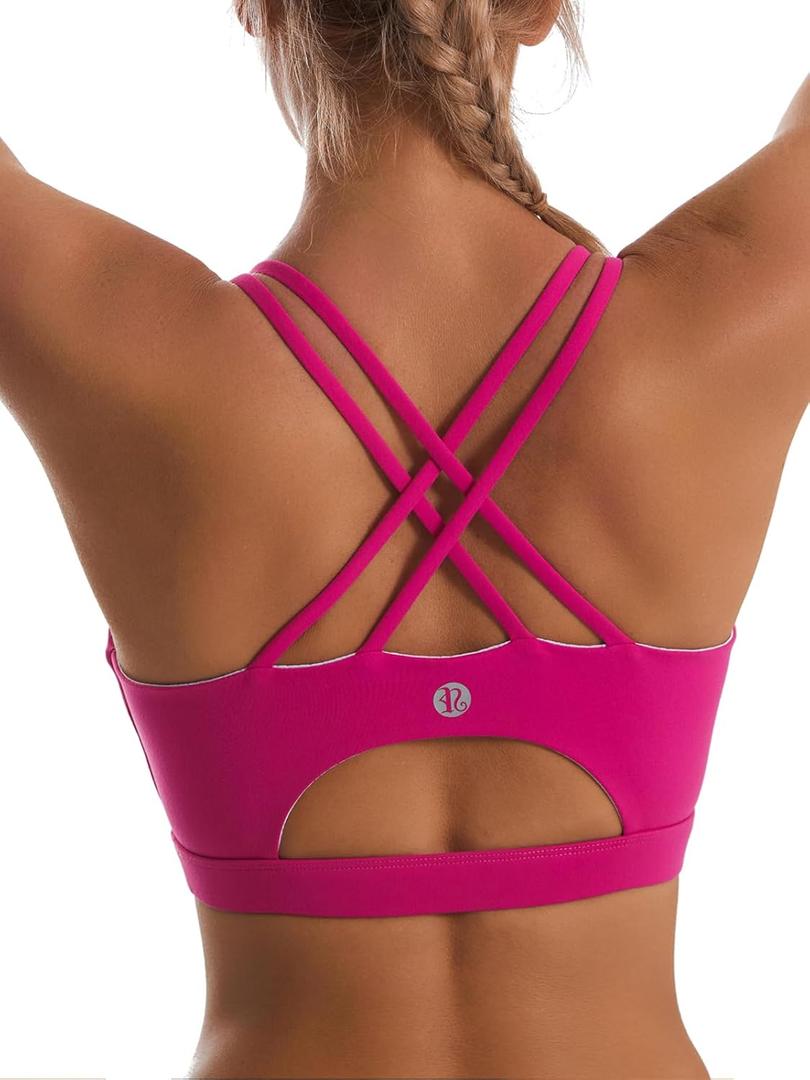 Sports Bras for Women,Padded Sports Bra Tank Top Sexy Crisscross Back High Impact Longline Workout Yoga Bra (Small, Bright Pink)