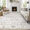 Area Rugs 8x10 for Living Room - Washable Soft Large Vintage Rug Non-Slip Stain Resistant Traditional Stain Resistant Indoor Floor Low Pile Carpet for Bedroom Dining Room or Home Office - White