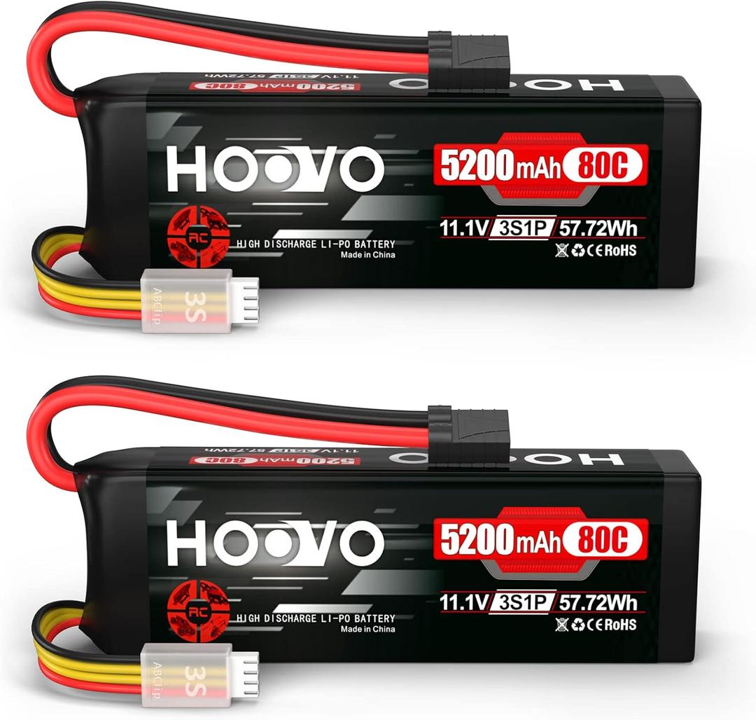 HOOVO 11.1V 80C 5200mAh 3S LiPo Battery with Tracxas Plug for RC Car RC Truck RC Boat Hobby (2 Packs)
