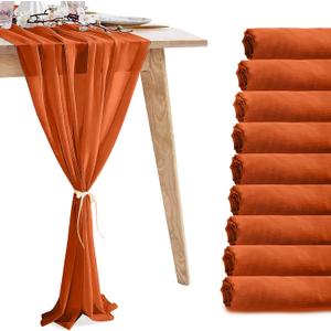 10 Pack 10ft Terracotta Chiffon Table Runners Wedding Table Runner Sheer Romantic Tulle Table Runner for Christmas Wedding Bridal Tea Party Baby Shower Birthday Party Table Decorations(120 x 12 in)