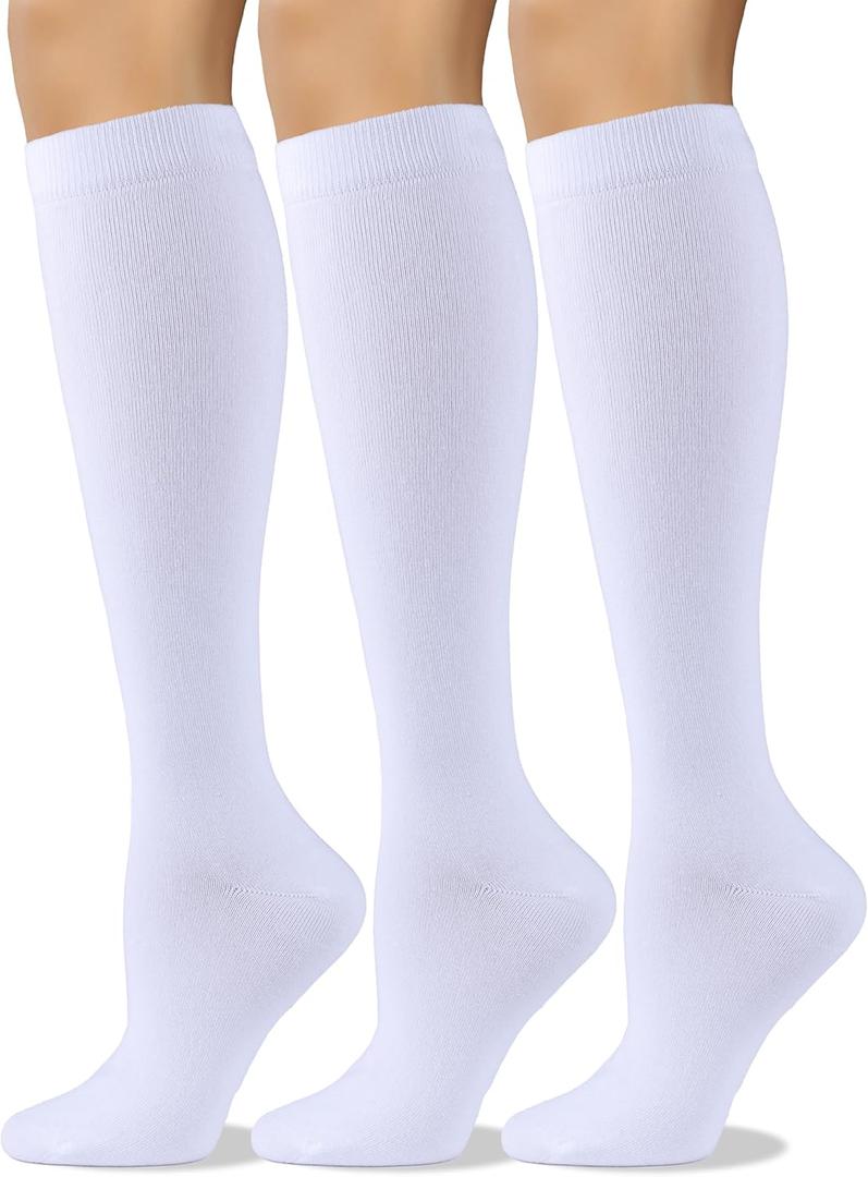 COTTON DAY Women's Soft Combed Cotton Knee High Long Calf Dress Socks Seamless Toe Black White Gray Navy Blue Brown (9-11)