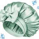 Silk Bonnet for Sleeping Women Double Layer Hyaluronic Acid Satin Bonnet with Adjustable Tie Band Sleep Cap for Curly Hair (Sage)