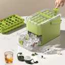Compact Double Layer Ice Cube Tray with Lid and Bin, One-Click Demolding, Pull-Out Ice Drawer with Portable Handle, Includes 2 Large Ice Ball Molds (Green)