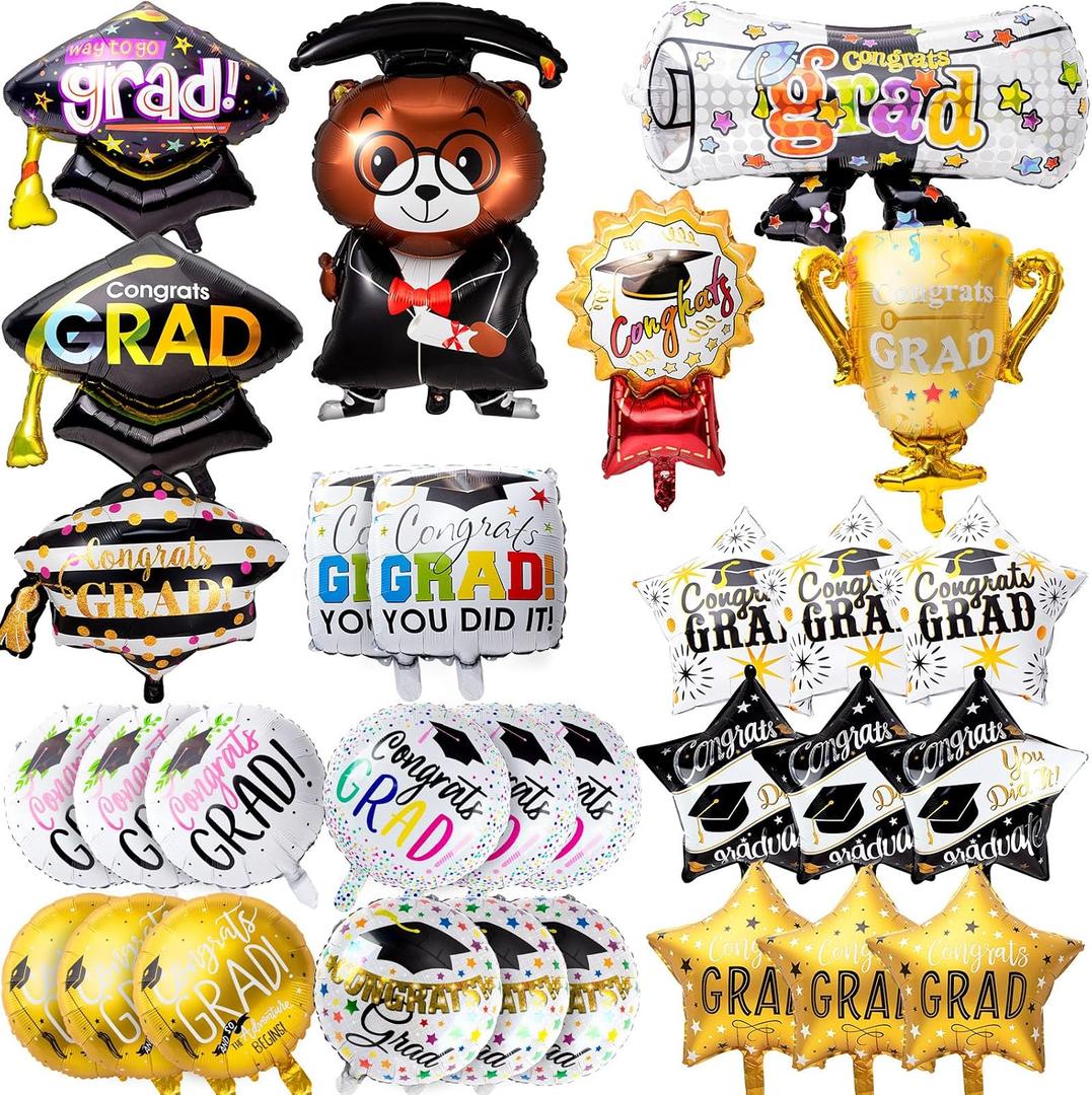 30Pcs 2026 Graduation Balloons, Graduation Party Decorations 2026, Class of 2026 Congrats Grad Foil Mylar Balloons for College High School Party Supplies
