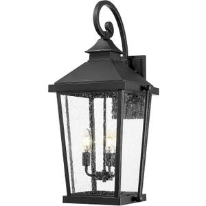 zeyu 27 Inch Outdoor Wall Lamp, 3-Light Large Outdoor Wall Lighting for House Porch, Die-Cast Aluminum in Black Finish, Seeded Glass, ZW105B-L BK