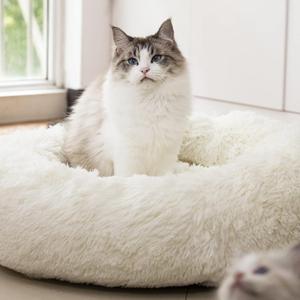Anti Anxiety Round Fluffy Plush Faux Fur Warm Washable Dog Bed & Cat Bed, Original Bed for Small Medium Large Pets,Used to Relieve Joints and Improve Sleep 20" (20", White)