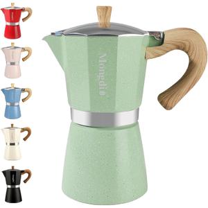 Mongdio Stovetop Espresso Maker Moka Pot, Cuban Coffee Maker Stove top coffee maker Moka Italian Espresso Greca Coffee Maker Brewer Percolator, 9 Espresso Cups, 15 oz - Green