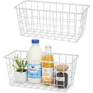2 Set LeleCAT Hanging Wall Basket Organizer Over the Cabinet Door Adhesive Wire Baskets for Organizing Kitchen Food Pantry Bathroom Shelf Storage No Drilling Wall Mounted,White