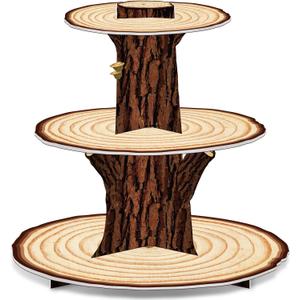 Wooden 3 Tier Cupcake Stand Decoration - Rustic Wood Cupcake Stand Decor for Camping, Birthday, Safari Party Supplies