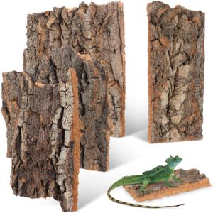 DOITOOL 4Pcs Natural Climbing Bark Reptile Hide Terrarium Decor for Small Pets Aquarium Wood Background 5.11X1.49X0.39In